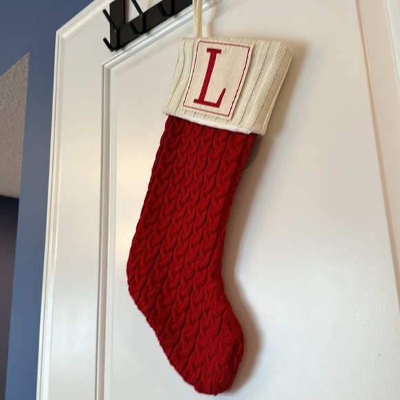 Kohls Initial Letter L Cable Knit Christmas Stocking Red Monigram L - Picture 3 of 9